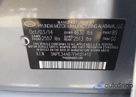 2015 Hyundai Sonata Sport 2.0T z USA, uszkodzony, nr VIN 5NPE34AB7FH101410